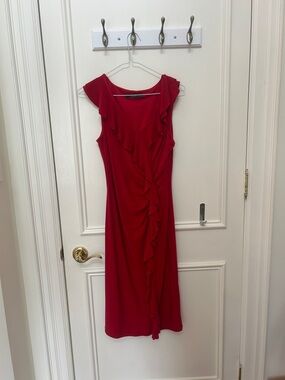 Jessica Red Ruffle-Front Midi Dress